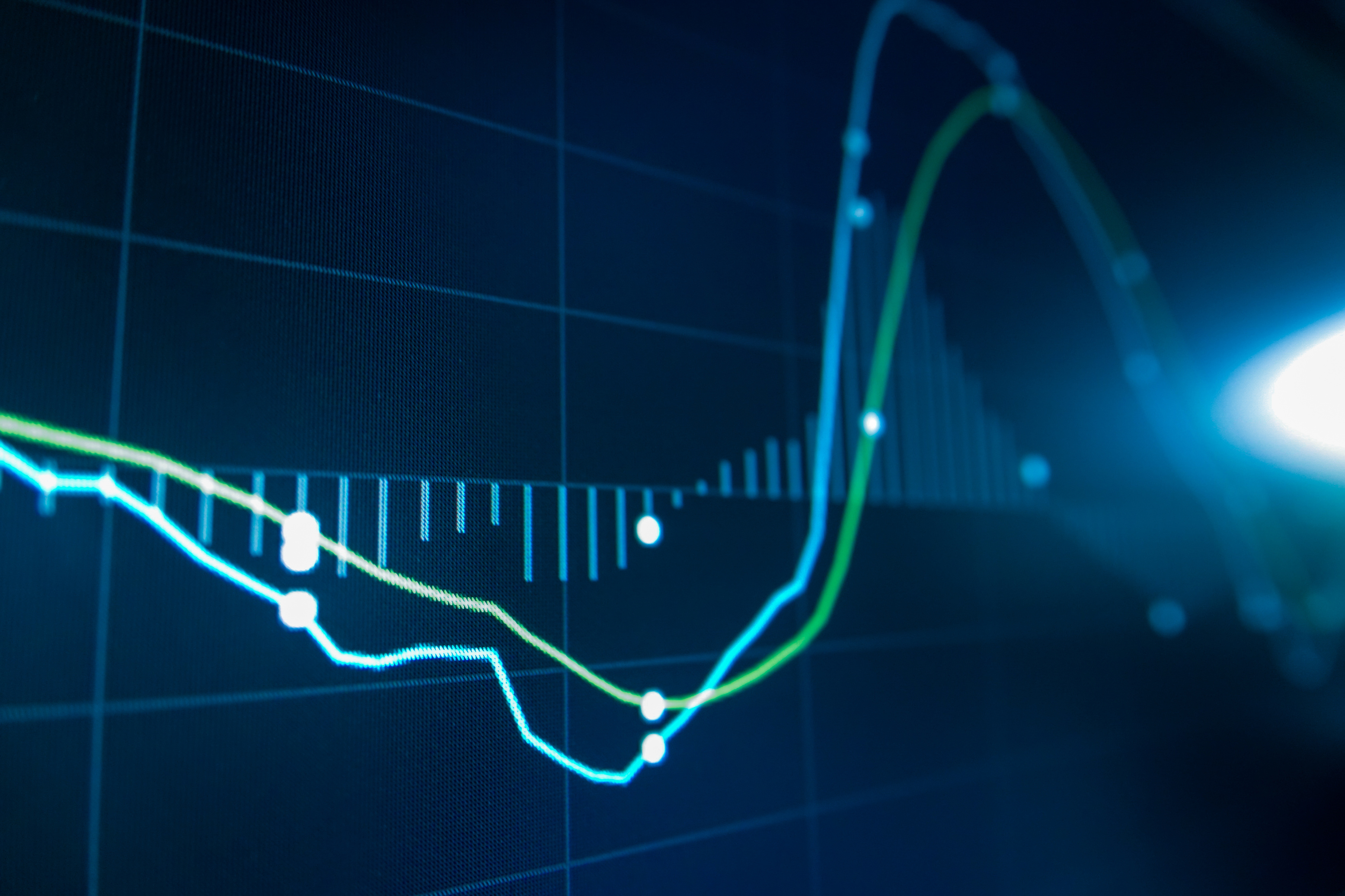 Stock exchange market graph on LED screen for COVID-19 Financial Market Concepts – No People